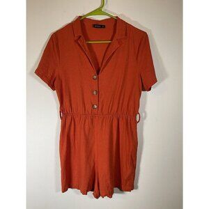 Cotton On Women Orange Boho Linen Blend Shorts Romper Size Small